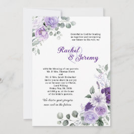 Convites Casamento Floral em Aquarela Roxa Elegante
