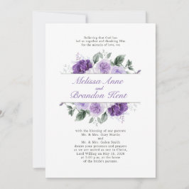 Convites Casamento Floral em Aquarela Roxa Elegante