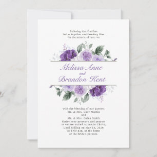 Convites Casamento Floral em Aquarela Roxa Elegante