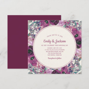 Convites Casamento Floral em Aquarela Roxa Jardim Boêmio