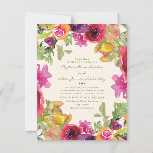 Convites Casamento Floral em Aquarela Roxo Laranja Amarelo