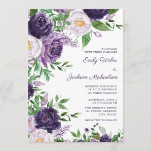 Convites Casamento Floral em Aquarela Roxo Lavanda