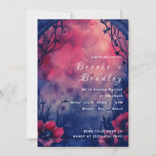 Convites Casamento Floral em Aquarela Roxo Rosa Azul