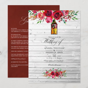 Convites Casamento Floral em Aquarela Rústica em Burgundy e