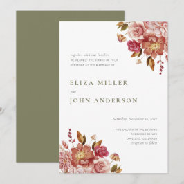 Convites Casamento Floral em Aquarela Rústica Moderna Salvi