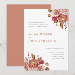 Convites Casamento Floral em Aquarela Rústica Moderna Terra