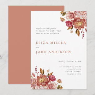 Convites Casamento Floral em Aquarela Rústica Moderna Terra