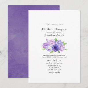 Convites Casamento Floral em Aquarela Ultra Violeta