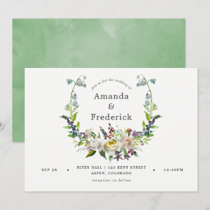 Convites Casamento Floral em Aquarela Verde e Branco