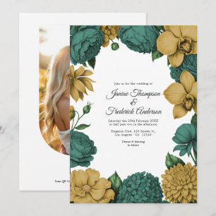 Convites Casamento Floral em Aquarela Verde Esmeralda e Dou