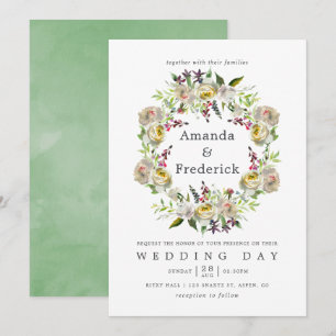 Convites Casamento Floral em Aquarela Verde Sage e Branco