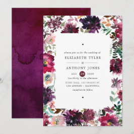 Convites Casamento Floral em Aquarela Violeta Bordo