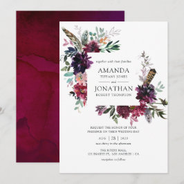 Convites Casamento Floral em Aquarela Violeta Bordo