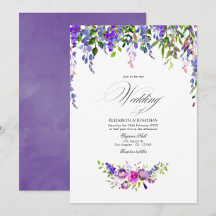 Convites Casamento Floral em Aquarela Violeta Ultra