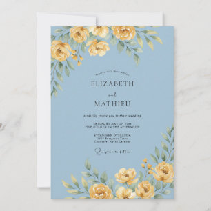 Convites Casamento Floral em Azul Pó