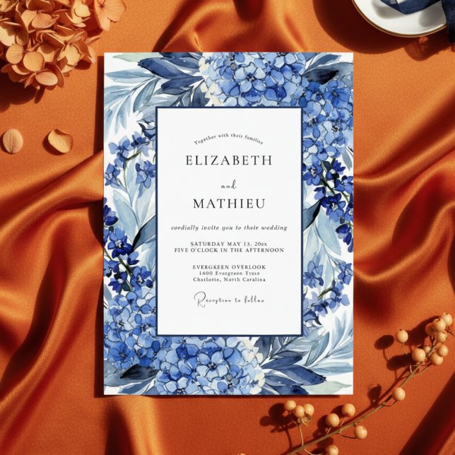 Convites Casamento Floral em Azul Real (Criador carregado)