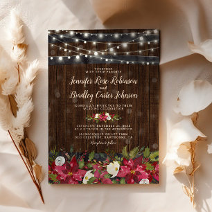 Convites Casamento Floral em Barril de Natal Rústico de Inv
