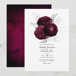 Convites Casamento Floral em Borgonha e Prata