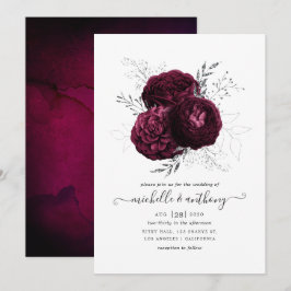 Convites Casamento Floral em Borgonha e Prata
