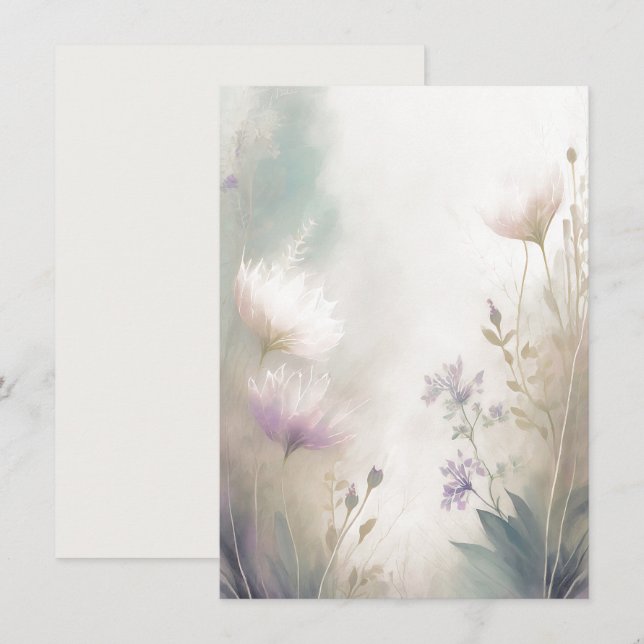 Convites Casamento floral em branco rosa claro e roxo (Frente/Verso)