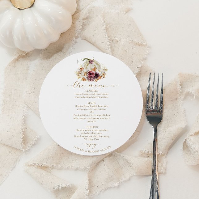 Convites Casamento Floral em Círculo com Abóbora Branca Ele (Criador carregado)