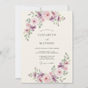 Convites Casamento Floral em Flor com Roxo Pálido