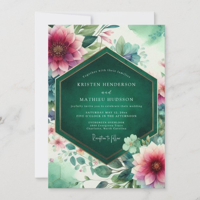 Convites Casamento Floral em Flor de Esmeralda (Frente)