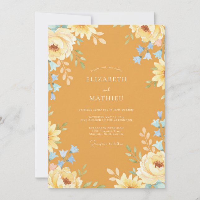 Convites Casamento Floral em Flor Ochre (Frente)