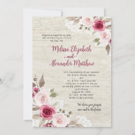 Convites Casamento Floral em Lace de Aquarela Burgundy Rúst