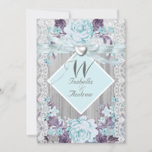 Convites Casamento Floral em Madeira Rústica Branco com Ren