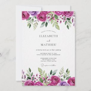 Convites Casamento Floral em Magenta