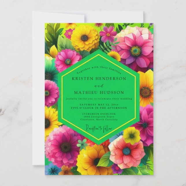 Convites Casamento Floral em Magenta (Frente)