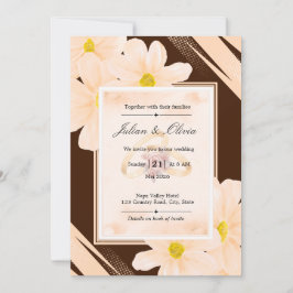 Convites Casamento Floral em Marrom Chocolate e Pêssego Ter