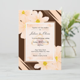 Convites Casamento Floral em Marrom Chocolate e Pêssego Ter