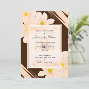 Convites Casamento Floral em Marrom Chocolate e Pêssego Ter