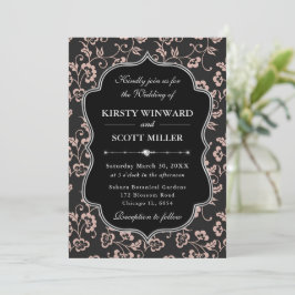 Convites Casamento Floral em Moldura Preta Elegante Rosa