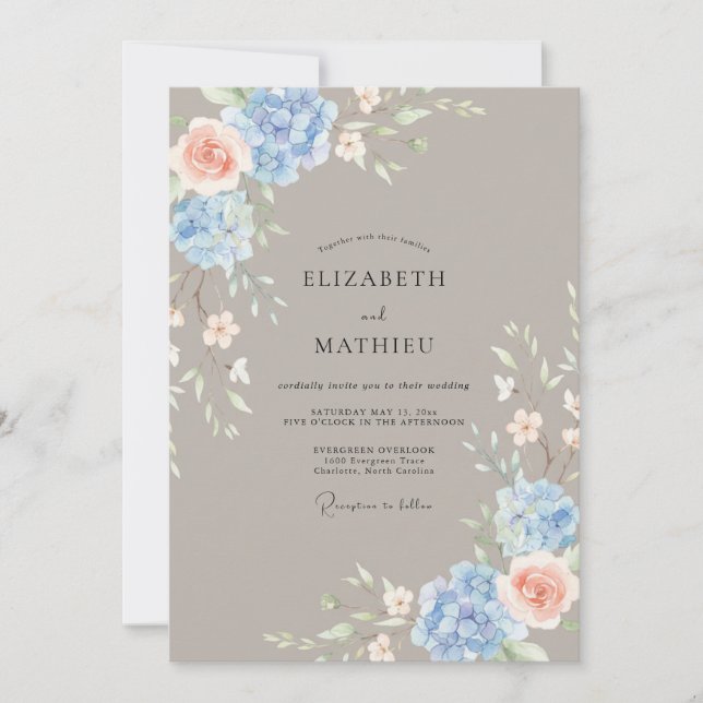 Convites Casamento Floral em Pastel Azul (Frente)