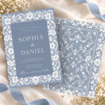 Casamento Floral em Renda Azul Desbotado Elegante