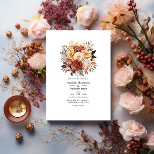 Convites Casamento Floral em Rosa Dourado e Marrom Rosa