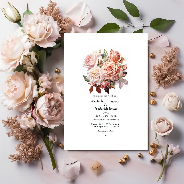 Convites Casamento Floral em Rose Gold e Blush (Criador carregado)