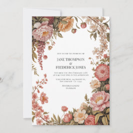 Convites Casamento Floral em Sage Empoeirado, Pêssego Suave