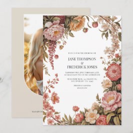 Convites Casamento Floral em Sage Empoeirado, Pêssego Suave