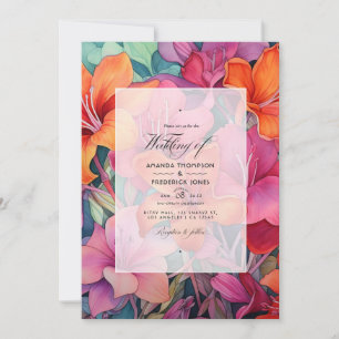 Convites Casamento Floral em Sage, Laranja e Fúcsia