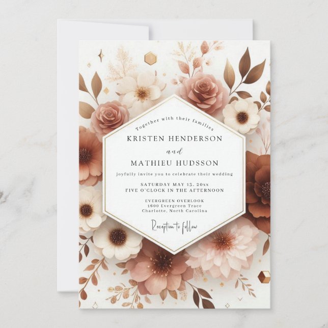 Convites Casamento Floral em Terracota (Frente)
