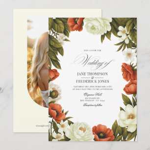 Convites Casamento Floral em Terracota e Verde Oliva com Ma