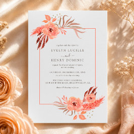 Convites Casamento Floral em Terracota Laranja Coral Modern