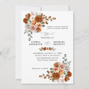 Convites Casamento Floral em Terracota Laranja Queimada