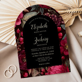 Convites Casamento Floral em Tom de Borgonha Escuro com Pad