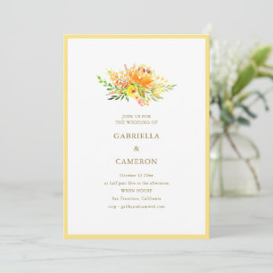 Convites Casamento Floral em Tons de Laranja e Amarelo com