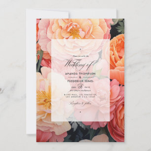 Convites Casamento Floral em Tons de Pêssego e Coral